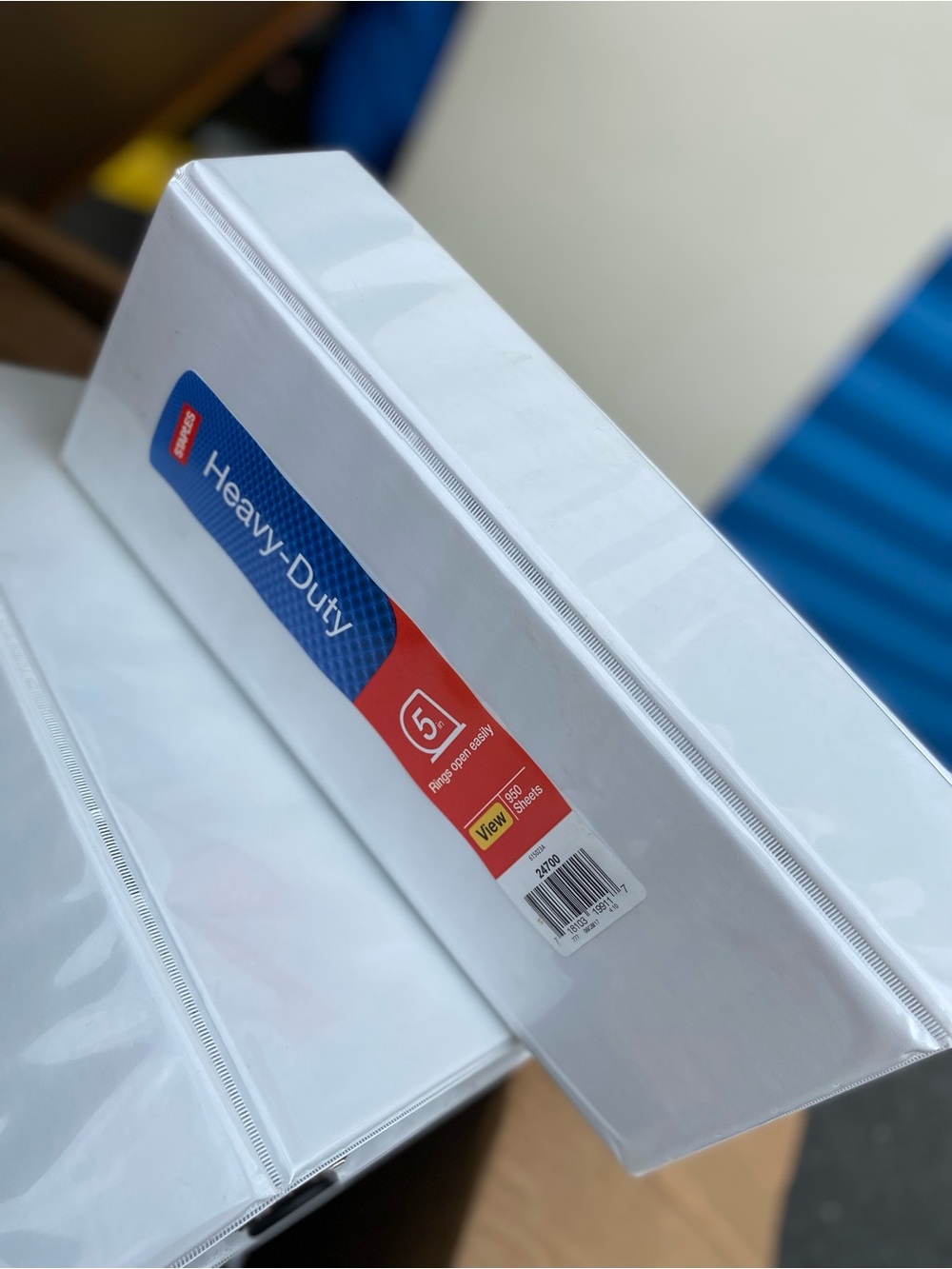 Staple White Heavy-Duty View Binder with Red and Blue Accents